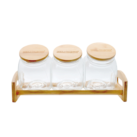 Custom Logo Transparent Airtight Glass Storage Jars with Bamboo Lids-DRL233016
