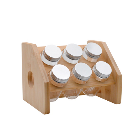 6PCS High Borosilicate Glass Jar with Metal Lid in The Wooden Shelter, for kitchen use