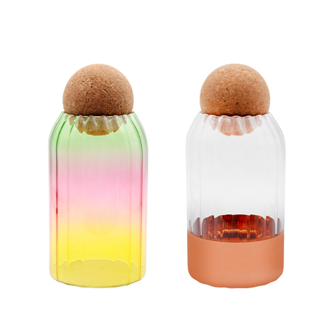 DEROLA 2Pcs Cork Glass Jar Glass Bottle Sealed Jar, Glass Container with Ball Cork Round, Glass Bottles with Cork And Airtight Seal Wooden Lid