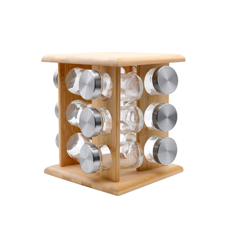 Countertop 12 Glass Food Storage Jar with Bamboo Spice Rack-DRL233007