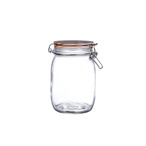 Glass Food Storage Jars with Airtight Clamp Lids, Wooden Lid, Kitchen Canisters for Flour, Cereal, Coffee, Pasta And Canning