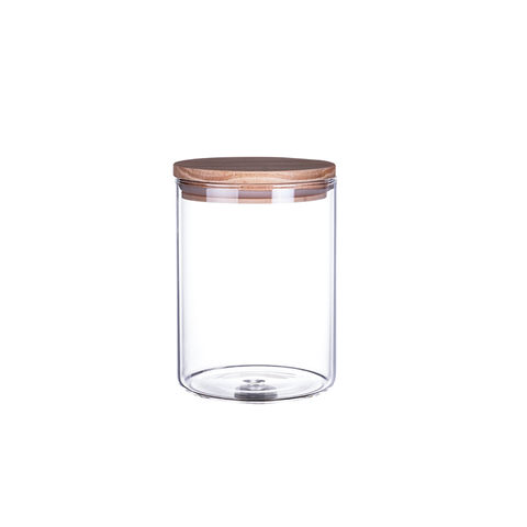 DEROLA 12cm Height High Borosilicate Clear Cylinder Airtight Kitchen Storage Container with Bamboo Lid，Circle Shape for Kitchen Use