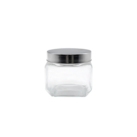 DEROLA Clear Square Glass Jars with Metal Lid - Glass Food Canister & Storage Jars for Cookie Rice Beans Pasta Snacks