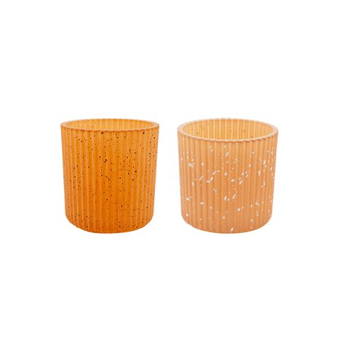 DEROLA 2PCS Yellow Textured Glass Candle Holder With Sequins