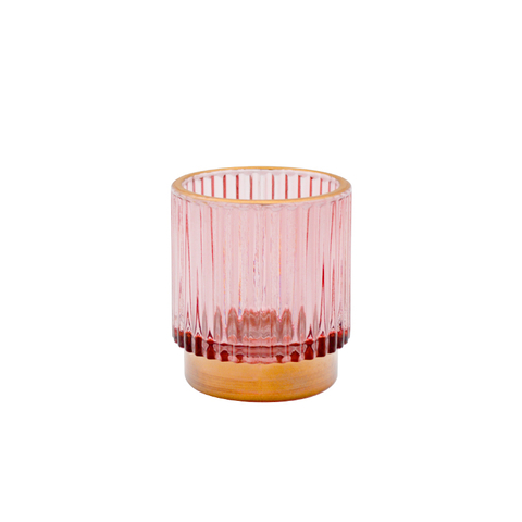 DEROLA Rose Gold Votive Candle Holders with Golden Edage,Glass Tea Light Holder