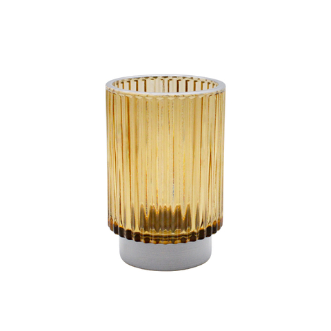 DEROLA Yellow Textured Glass Tealight Candle Holder with Silver Edge