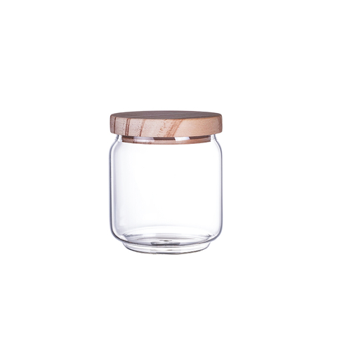DEROLA 10cm Height High Borosilicate Clear Cylinder Airtight Kitchen Storage Container with Bamboo Lid，Circle Shape And Bottom