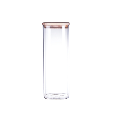 DEROLA Airtight Square Vertical Shape Borosilicate Kitchen Storage Glass Jars Spice Tea Nut Container with Bamboo Lids