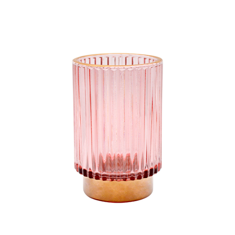 DEROLA Fluted Pink Tealight Candle Holder