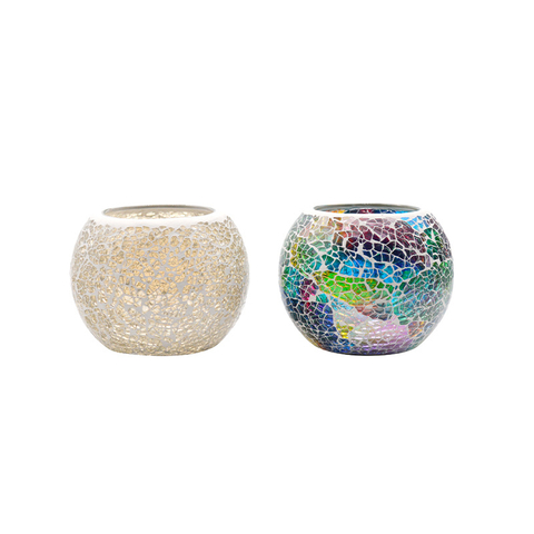 Rainbow Disc Mosaic Glass Candle Holder