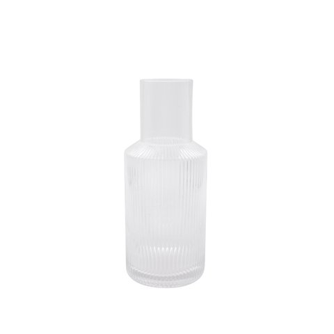 DEROLA Clear Ribbed Glass Vase with Wide Mouth